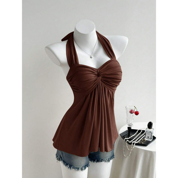 Bezplecu top ar vērpšanas mezglu dizainu, Slim Fit; Audums: kokvilnas linums; Galvenā šķiedra: vinilons; Sezona: 2023 vasara; Stils: Viegls bizness