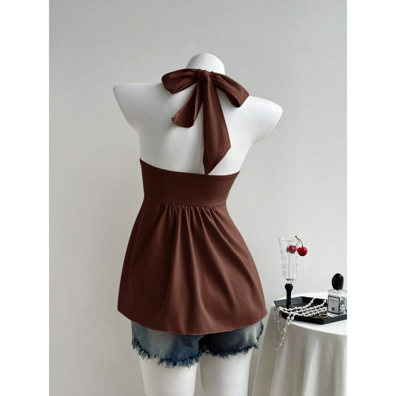 Bezplecu top ar vērpšanas mezglu dizainu, Slim Fit; Audums: kokvilnas linums; Galvenā šķiedra: vinilons; Sezona: 2023 vasara; Stils: Viegls bizness