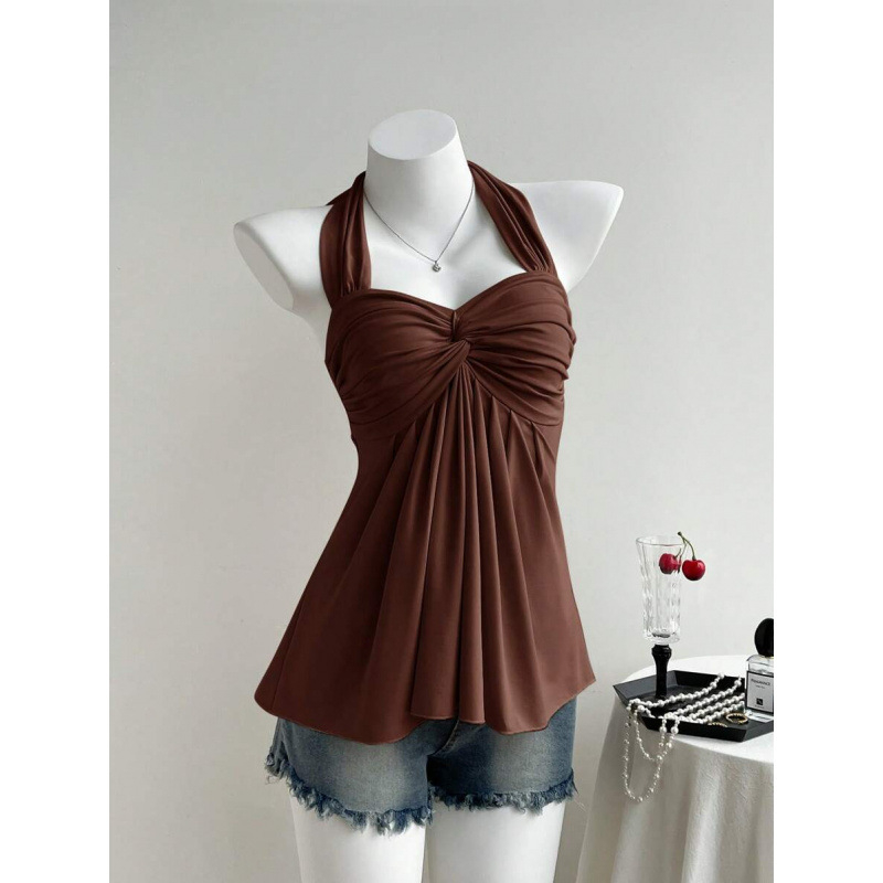 Bezplecu top ar vērpšanas mezglu dizainu, Slim Fit; Audums: kokvilnas linums; Galvenā šķiedra: vinilons; Sezona: 2023 vasara; Stils: Viegls bizness