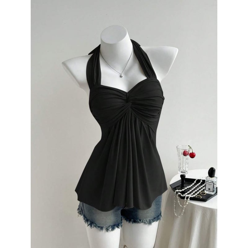 Bezplecu top ar vērpšanas mezglu dizainu, Slim Fit; Audums: kokvilnas linums; Galvenā šķiedra: vinilons; Sezona: 2023 vasara; Stils: Viegls bizness