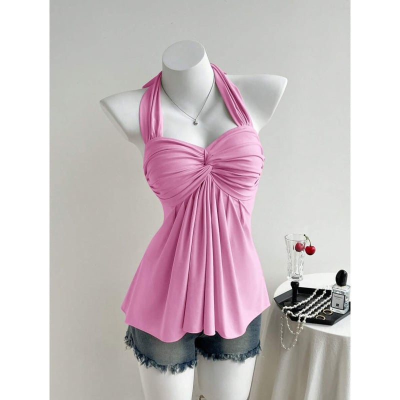 Bezplecu top ar vērpšanas mezglu dizainu, Slim Fit; Audums: kokvilnas linums; Galvenā šķiedra: vinilons; Sezona: 2023 vasara; Stils: Viegls bizness