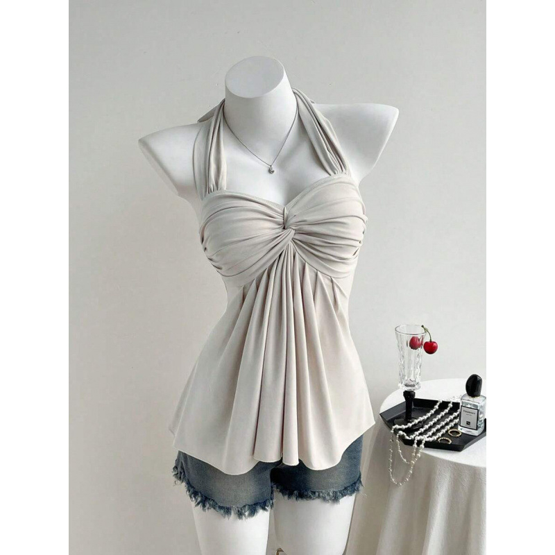 Bezplecu top ar vērpšanas mezglu dizainu, Slim Fit; Audums: kokvilnas linums; Galvenā šķiedra: vinilons; Sezona: 2023 vasara; Stils: Viegls bizness