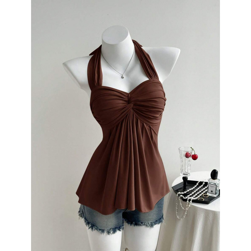 Bezplecu top ar vērpšanas mezglu dizainu, Slim Fit; Audums: kokvilnas linums; Galvenā šķiedra: vinilons; Sezona: 2023 vasara; Stils: Viegls bizness