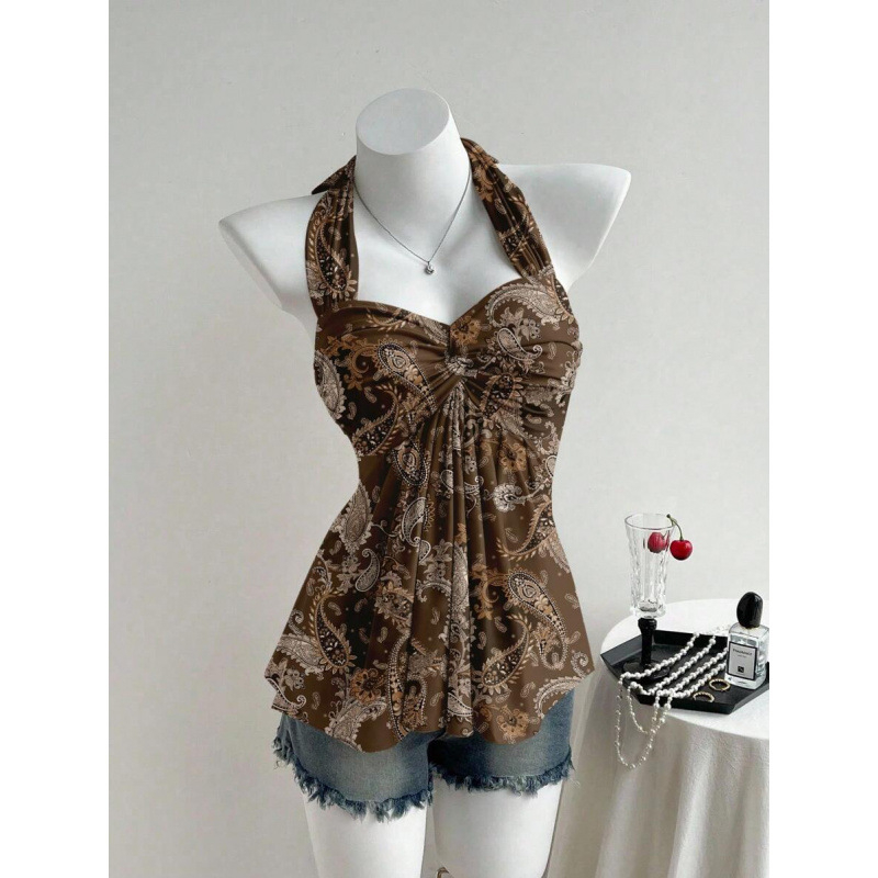 Bezplecu top ar vērpšanas mezglu dizainu, Slim Fit; Audums: kokvilnas linums; Galvenā šķiedra: vinilons; Sezona: 2023 vasara; Stils: Viegls bizness