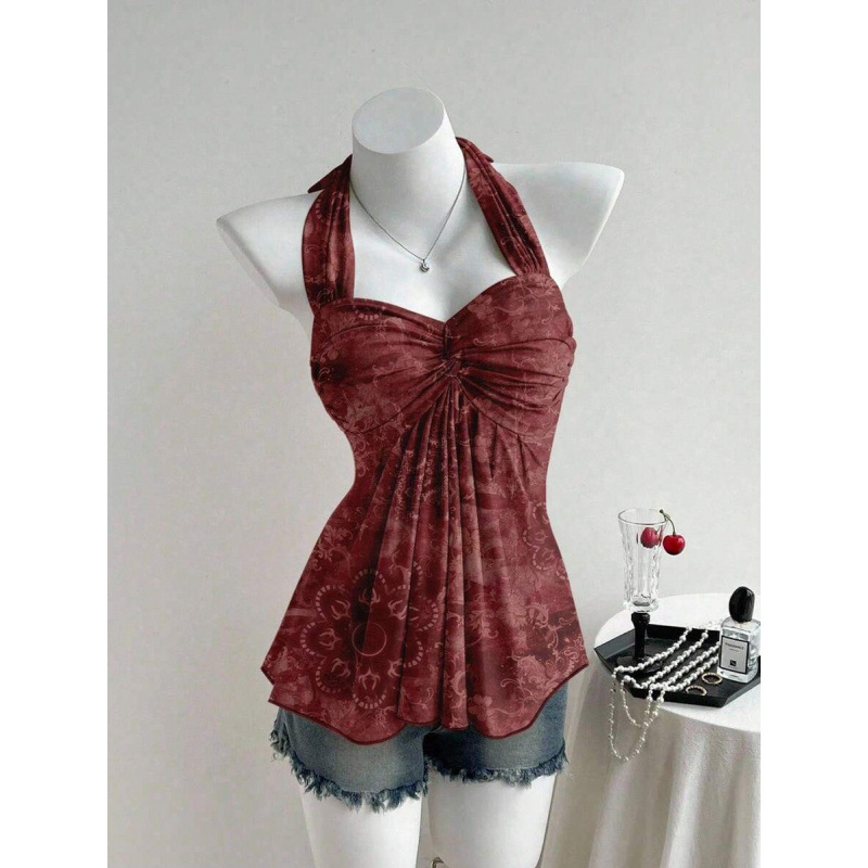 Bezplecu top ar vērpšanas mezglu dizainu, Slim Fit; Audums: kokvilnas linums; Galvenā šķiedra: vinilons; Sezona: 2023 vasara; Stils: Viegls bizness