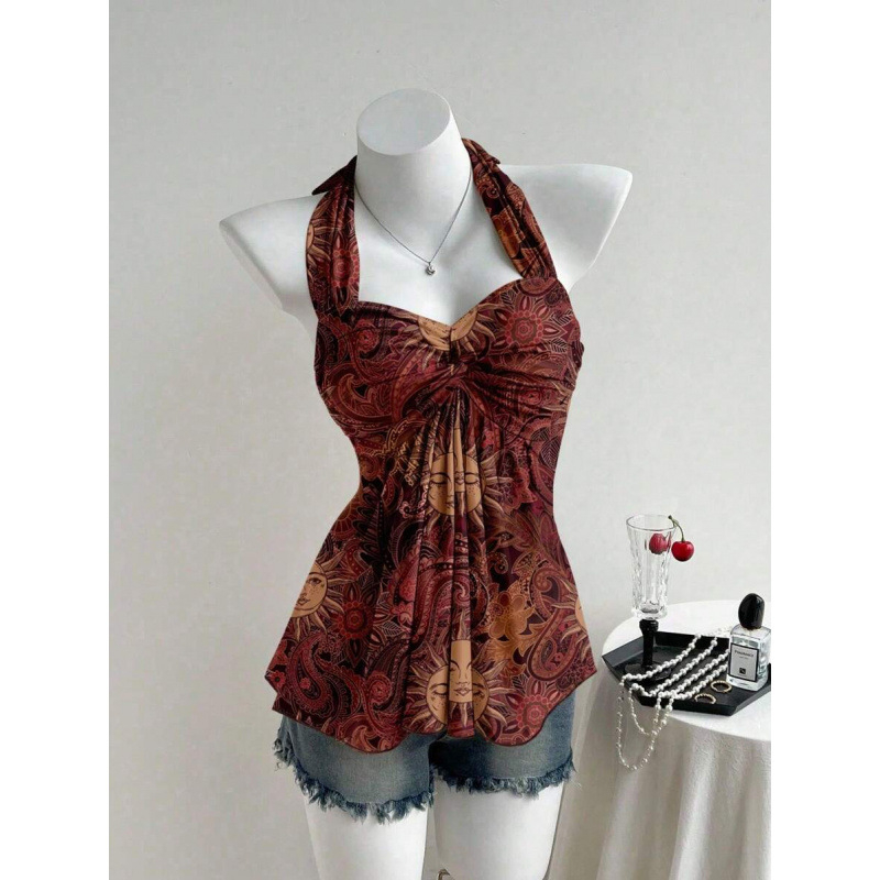 Bezplecu top ar vērpšanas mezglu dizainu, Slim Fit; Audums: kokvilnas linums; Galvenā šķiedra: vinilons; Sezona: 2023 vasara; Stils: Viegls bizness