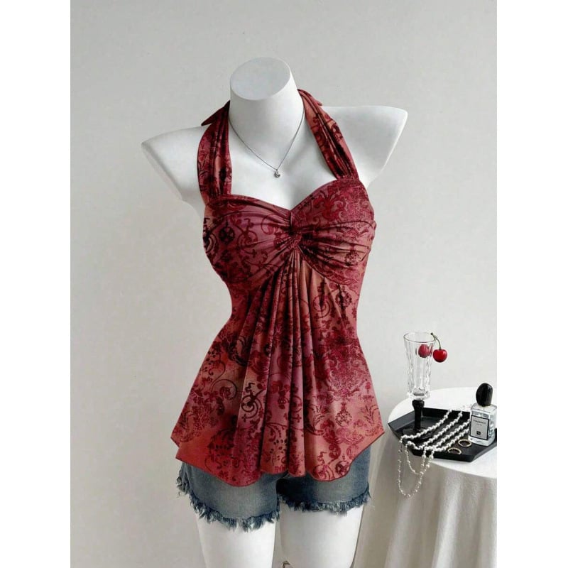 Bezplecu top ar vērpšanas mezglu dizainu, Slim Fit; Audums: kokvilnas linums; Galvenā šķiedra: vinilons; Sezona: 2023 vasara; Stils: Viegls bizness