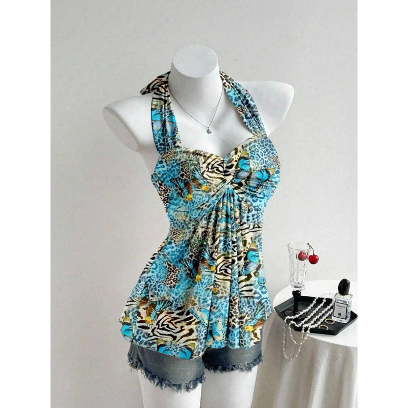 Bezplecu top ar vērpšanas mezglu dizainu, Slim Fit; Audums: kokvilnas linums; Galvenā šķiedra: vinilons; Sezona: 2023 vasara; Stils: Viegls bizness