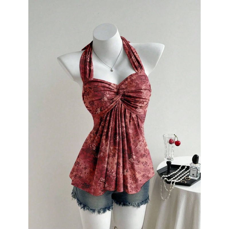 Bezplecu top ar vērpšanas mezglu dizainu, Slim Fit; Audums: kokvilnas linums; Galvenā šķiedra: vinilons; Sezona: 2023 vasara; Stils: Viegls bizness