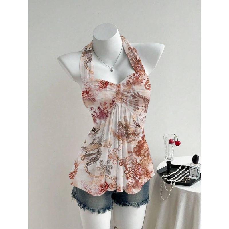 Bezplecu top ar vērpšanas mezglu dizainu, Slim Fit; Audums: kokvilnas linums; Galvenā šķiedra: vinilons; Sezona: 2023 vasara; Stils: Viegls bizness