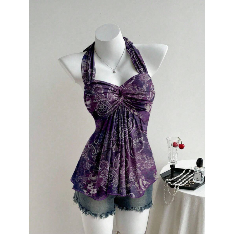 Bezplecu top ar vērpšanas mezglu dizainu, Slim Fit; Audums: kokvilnas linums; Galvenā šķiedra: vinilons; Sezona: 2023 vasara; Stils: Viegls bizness