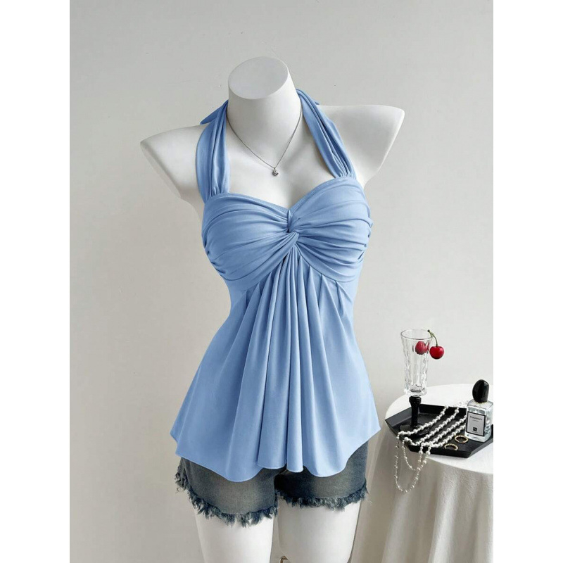 Bezplecu top ar vērpšanas mezglu dizainu, Slim Fit; Audums: kokvilnas linums; Galvenā šķiedra: vinilons; Sezona: 2023 vasara; Stils: Viegls bizness