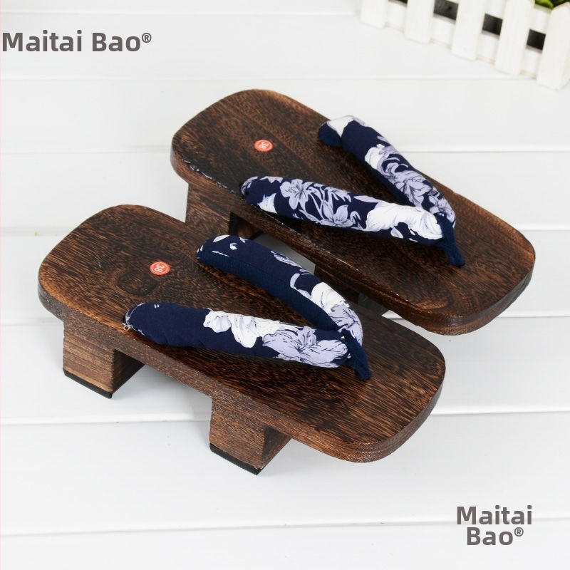 Geta сандали за косплей – Two-Tooth Geta, японски стил, платнено горно, EVA подметка, плосък подметник