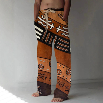 Ērtas sporta ikdienas bikses ar brīvu piegriezumu, viduklis vidējā augstumā, šņorēšana, ģeometrisks raksts