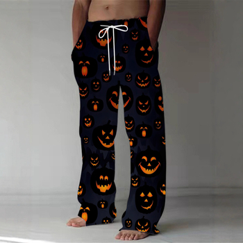 Άνετα αθλητικά παντελόνια, χαλαρή γραμμή, μεσαία ζώνη, κορδόνι στη μέση, γεωμετρικό μοτίβο