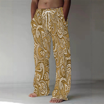 Άνετα αθλητικά παντελόνια, χαλαρή γραμμή, μεσαία ζώνη, κορδόνι στη μέση, γεωμετρικό μοτίβο