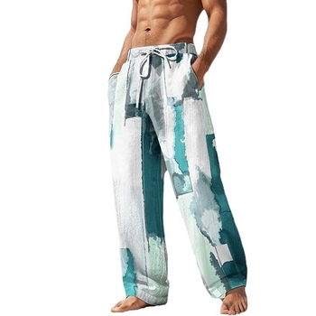 Άνετα αθλητικά παντελόνια, χαλαρή γραμμή, μεσαία ζώνη, κορδόνι στη μέση, γεωμετρικό μοτίβο