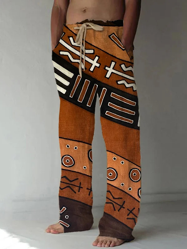 Ērtas sporta ikdienas bikses ar brīvu piegriezumu, viduklis vidējā augstumā, šņorēšana, ģeometrisks raksts