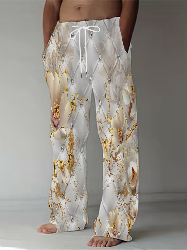 Ērtas sporta ikdienas bikses ar brīvu piegriezumu, viduklis vidējā augstumā, šņorēšana, ģeometrisks raksts