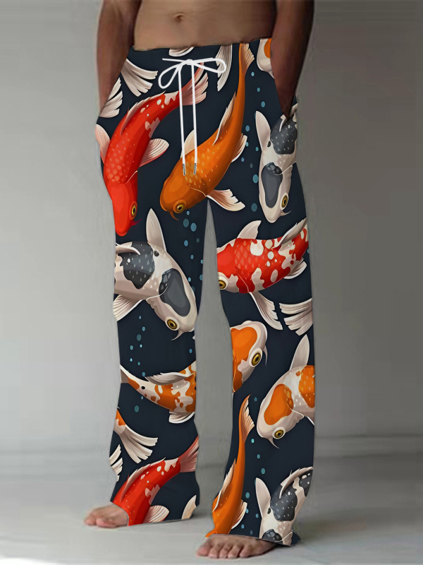 Ērtas sporta ikdienas bikses ar brīvu piegriezumu, viduklis vidējā augstumā, šņorēšana, ģeometrisks raksts