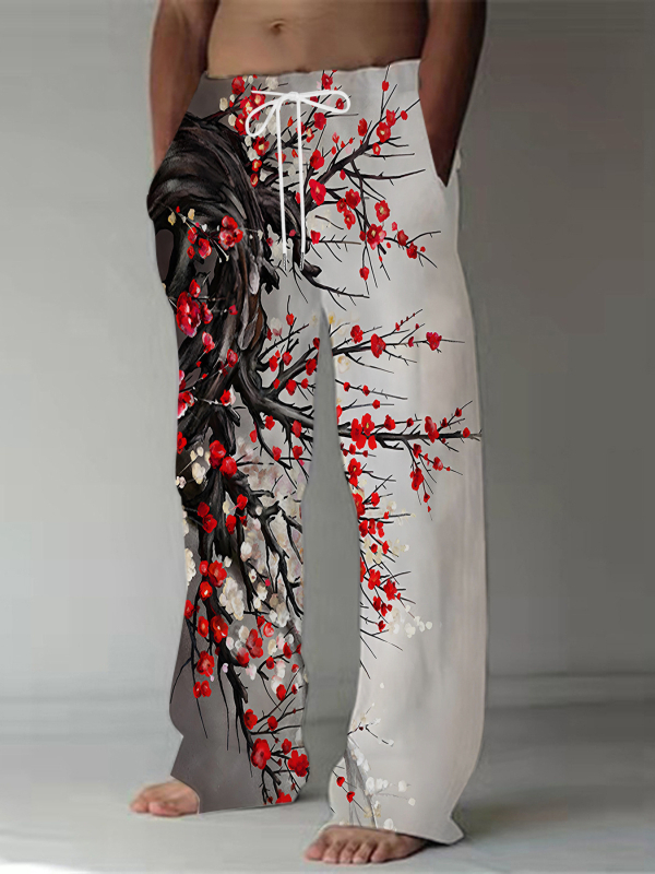 Ērtas sporta ikdienas bikses ar brīvu piegriezumu, viduklis vidējā augstumā, šņorēšana, ģeometrisks raksts