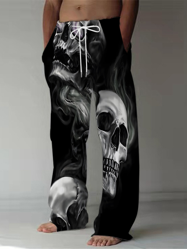 Ērtas sporta ikdienas bikses ar brīvu piegriezumu, viduklis vidējā augstumā, šņorēšana, ģeometrisks raksts