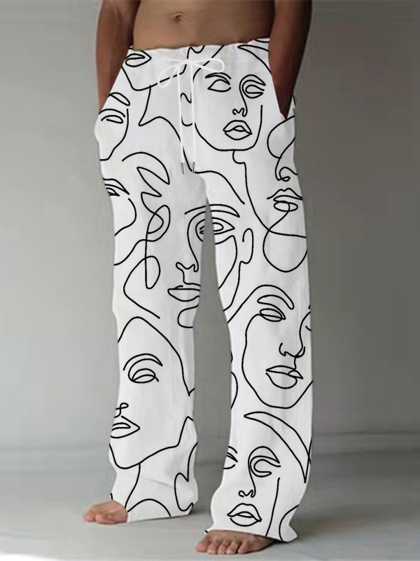 Ērtas sporta ikdienas bikses ar brīvu piegriezumu, viduklis vidējā augstumā, šņorēšana, ģeometrisks raksts