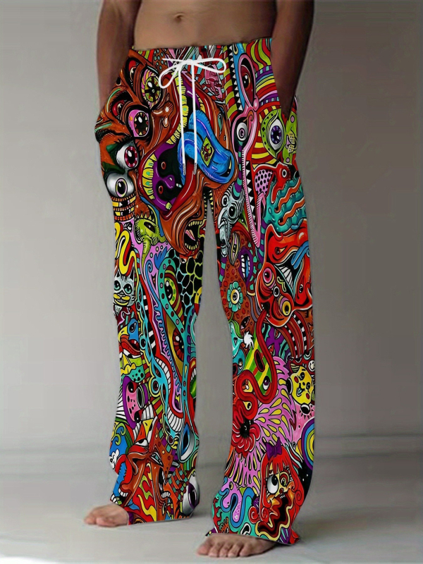 Ērtas sporta ikdienas bikses ar brīvu piegriezumu, viduklis vidējā augstumā, šņorēšana, ģeometrisks raksts