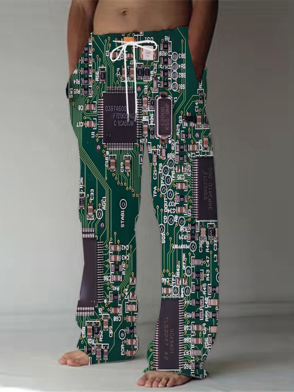 Ērtas sporta ikdienas bikses ar brīvu piegriezumu, viduklis vidējā augstumā, šņorēšana, ģeometrisks raksts