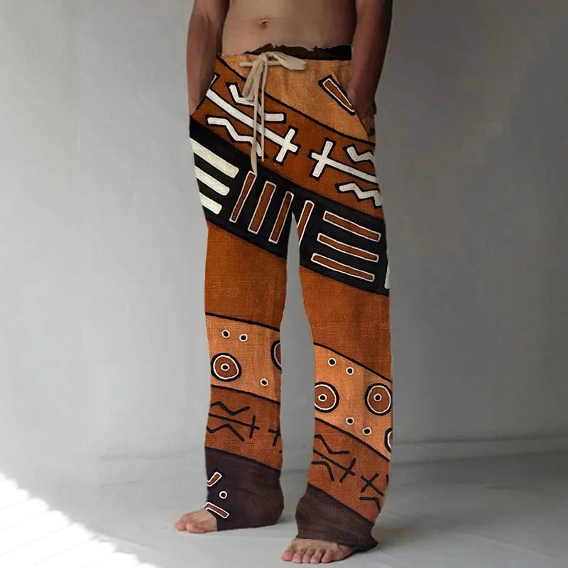 Ērtas sporta ikdienas bikses ar brīvu piegriezumu, viduklis vidējā augstumā, šņorēšana, ģeometrisks raksts