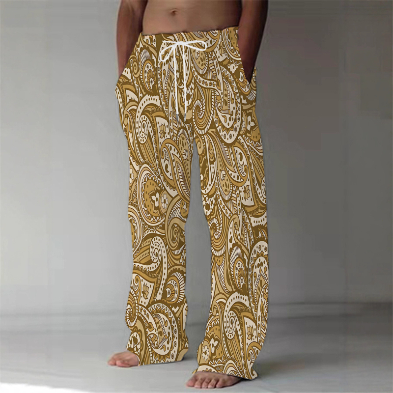 Ērtas sporta ikdienas bikses ar brīvu piegriezumu, viduklis vidējā augstumā, šņorēšana, ģeometrisks raksts