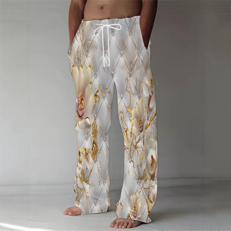 Ērtas sporta ikdienas bikses ar brīvu piegriezumu, viduklis vidējā augstumā, šņorēšana, ģeometrisks raksts