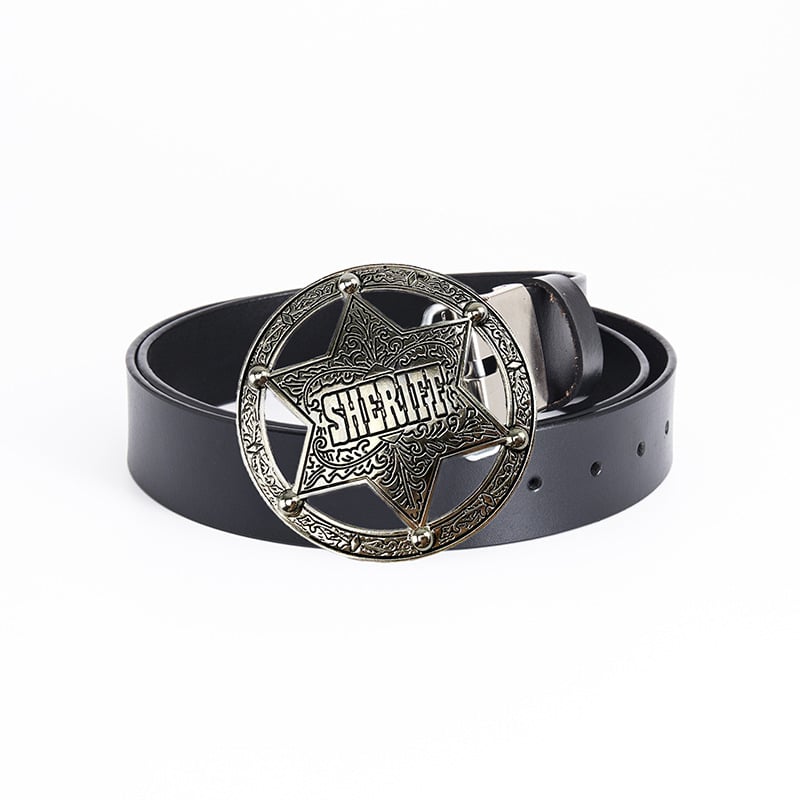 Ανδρική ζώνη από γνήσιο δέρμα, διπλό στρώμα μοσχαρίσιου δέρματος, αγκράφα σε στυλ σερίφη από χυτό μέταλλο, πλάτος 2–4 εκ.