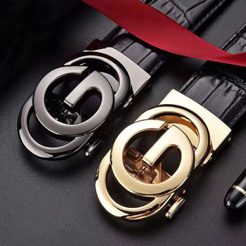 Ανδρική δερμάτινη ζώνη με αυτόματη αγκράφα, γνήσιο δέρμα, διπλού στρώματος αγελαδινό δέρμα, αγκράφα από κράμα, ηλεκτροπλατίωση