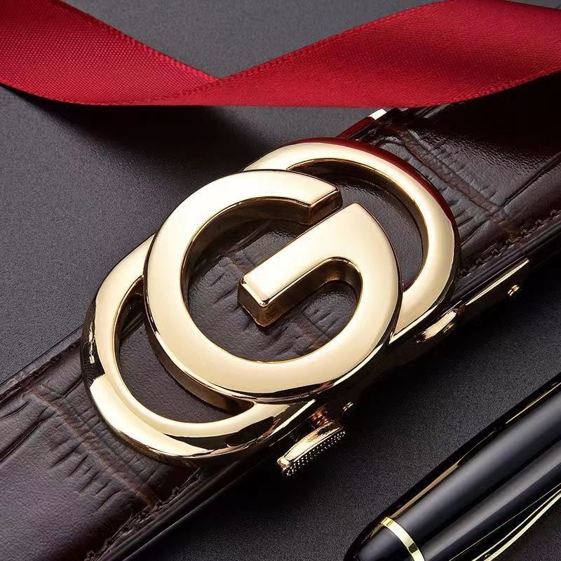 Vīriešu ādas josta ar automātisku sprādzi, īsta āda, divslāņu liellādas āda, saka sprādze, elektroplakāšana