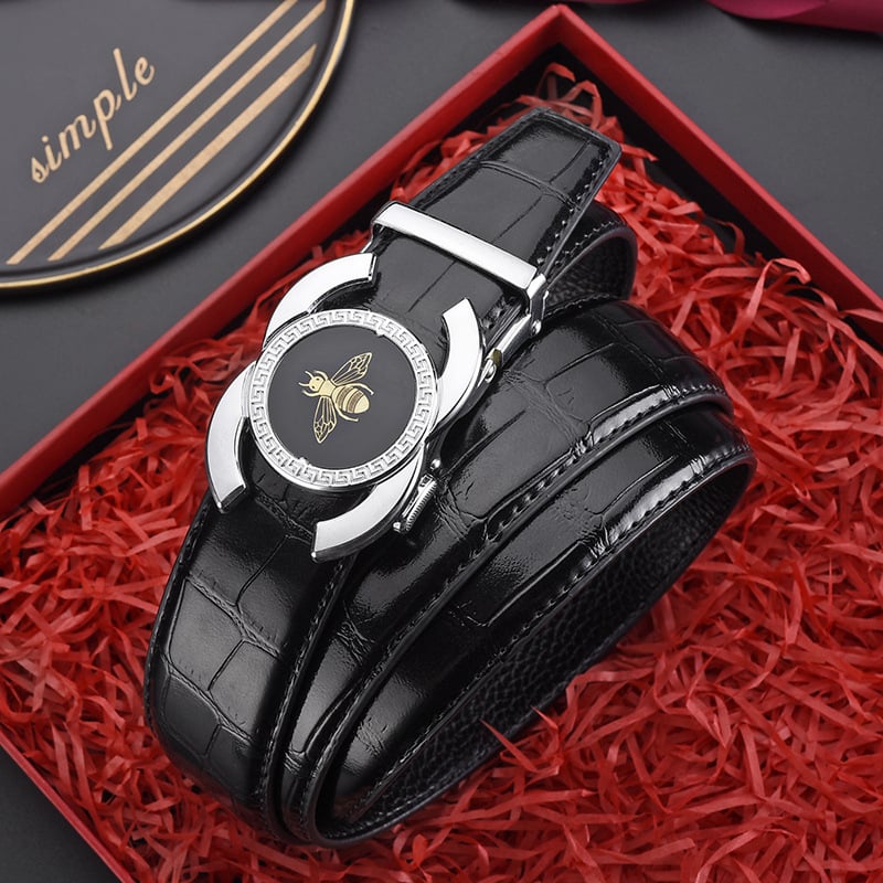 Ανδρική δερμάτινη ζώνη με αυτόματη αγκράφα, γνήσιο δέρμα, διπλού στρώματος αγελαδινό δέρμα, αγκράφα από κράμα, ηλεκτροπλατίωση