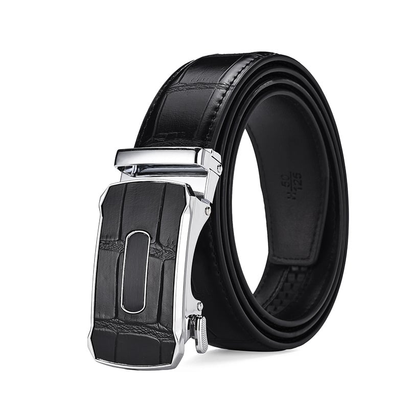 Ανδρική δερμάτινη ζώνη με αυτόματη αγκράφα, γνήσιο δέρμα, διπλού στρώματος αγελαδινό δέρμα, αγκράφα από κράμα, ηλεκτροπλατίωση