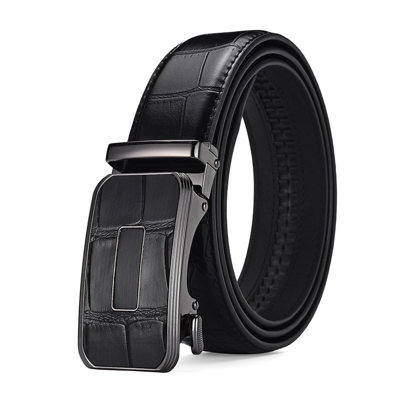 Ανδρική δερμάτινη ζώνη με αυτόματη αγκράφα, γνήσιο δέρμα, διπλού στρώματος αγελαδινό δέρμα, αγκράφα από κράμα, ηλεκτροπλατίωση