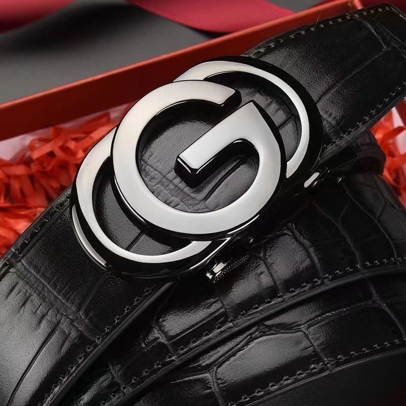 Ανδρική δερμάτινη ζώνη με αυτόματη αγκράφα, γνήσιο δέρμα, διπλού στρώματος αγελαδινό δέρμα, αγκράφα από κράμα, ηλεκτροπλατίωση