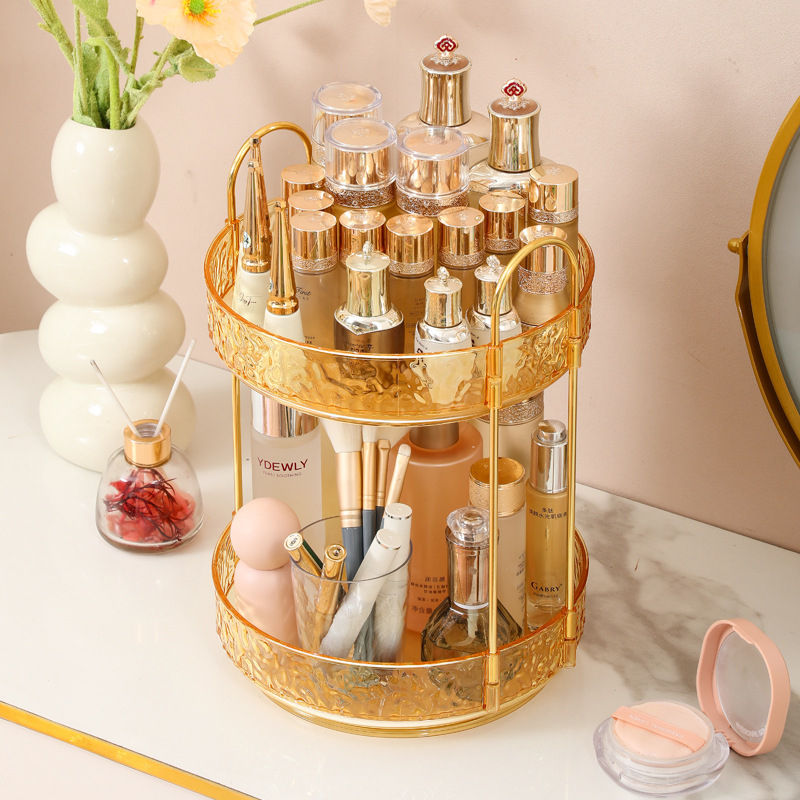 Organizator cosmetic rotativ - 3 etaje, montat pe birou, din plastic, stil lux discret