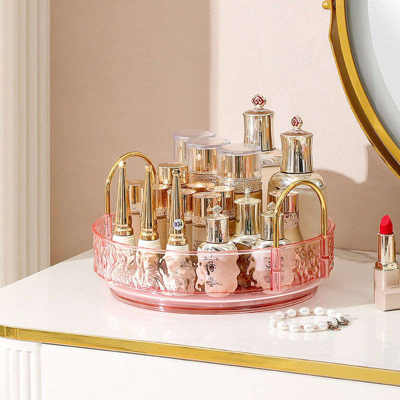 Organizator cosmetic rotativ - 3 etaje, montat pe birou, din plastic, stil lux discret