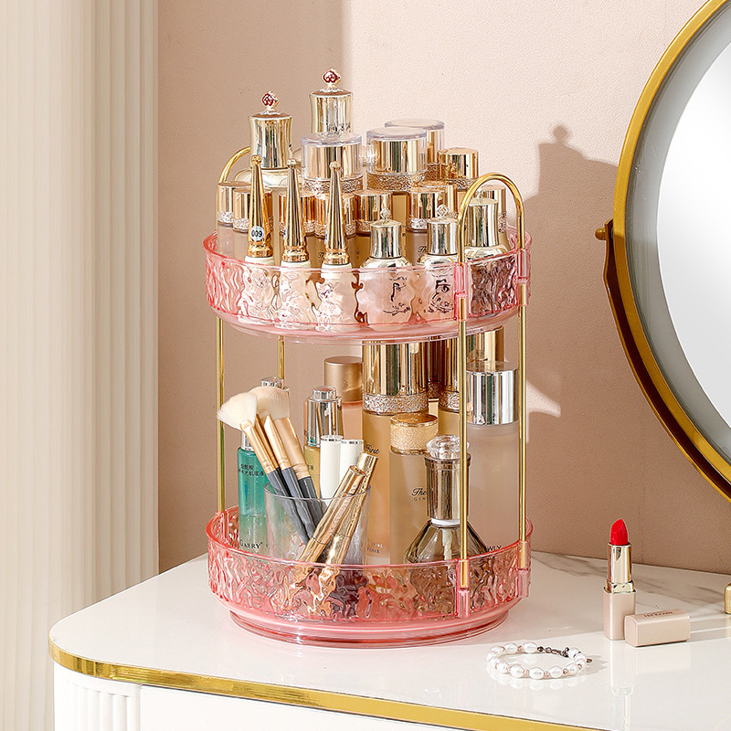 Organizator cosmetic rotativ - 3 etaje, montat pe birou, din plastic, stil lux discret