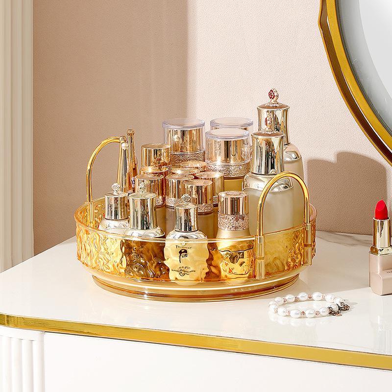 Organizator cosmetic rotativ - 3 etaje, montat pe birou, din plastic, stil lux discret