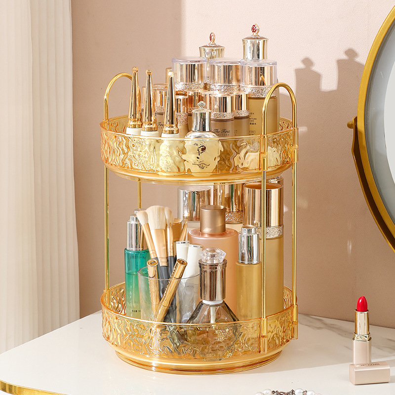 Organizator cosmetic rotativ - 3 etaje, montat pe birou, din plastic, stil lux discret