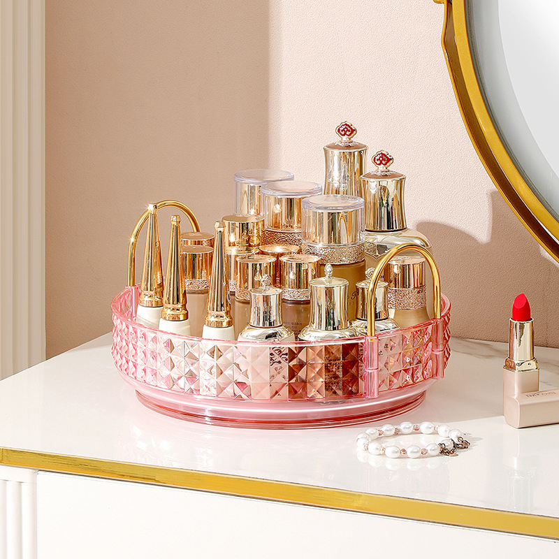 Organizator cosmetic rotativ - 3 etaje, montat pe birou, din plastic, stil lux discret