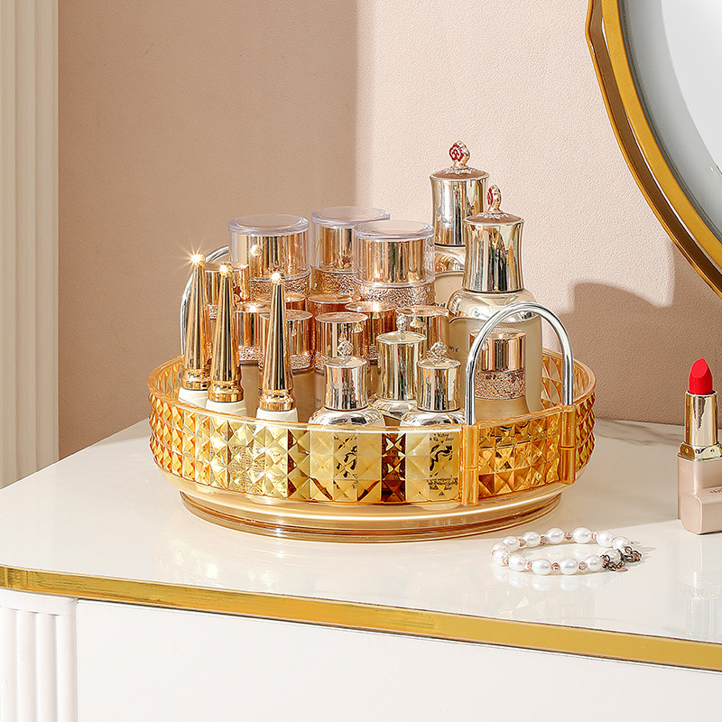 Organizator cosmetic rotativ - 3 etaje, montat pe birou, din plastic, stil lux discret