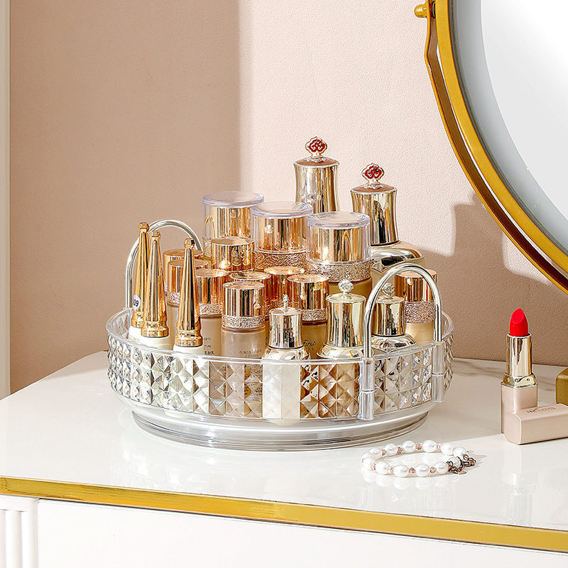 Organizator cosmetic rotativ - 3 etaje, montat pe birou, din plastic, stil lux discret