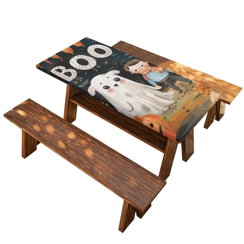 Τραπεζομάντιλο για εξωτερικό ταξίδι φαγητού, εκτύπωση με μοτίβο φάντασμα, ορθογώνιο, ύφασμα Oxford 190T υψηλής πυκνότητας, μοντέρνο μινιμαλιστικό στυλ