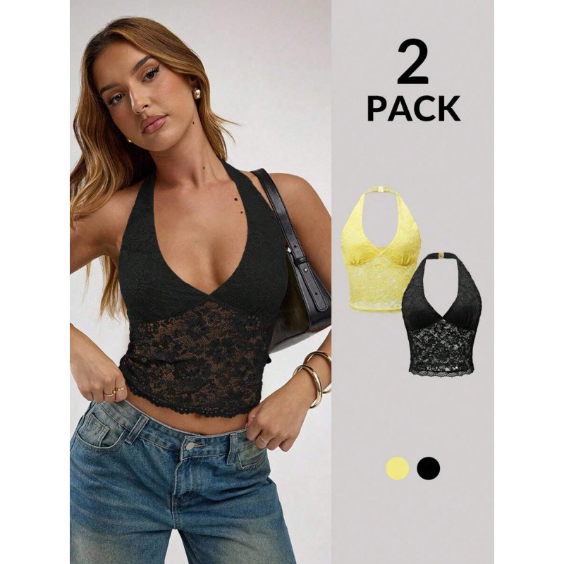 Sieviešu komplekts ar ziedu mežģīni un haltera muguru — šaurs siluets, kokvilnas-lin tkanina, vasara 2023