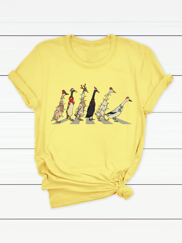 Γυναικείο T-shirt από CVC βαμβάκι - φλοράλ εκτύπωση, κοντά μανίκια, στρογγυλό λαιμό, χαλαρή γραμμή, street hipster στυλ